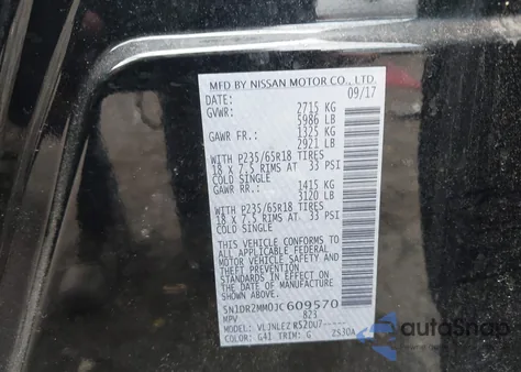 2018 Nissan Pathfinder Sv z USA, uszkodzony, nr VIN 5N1DR2MM0JC609570